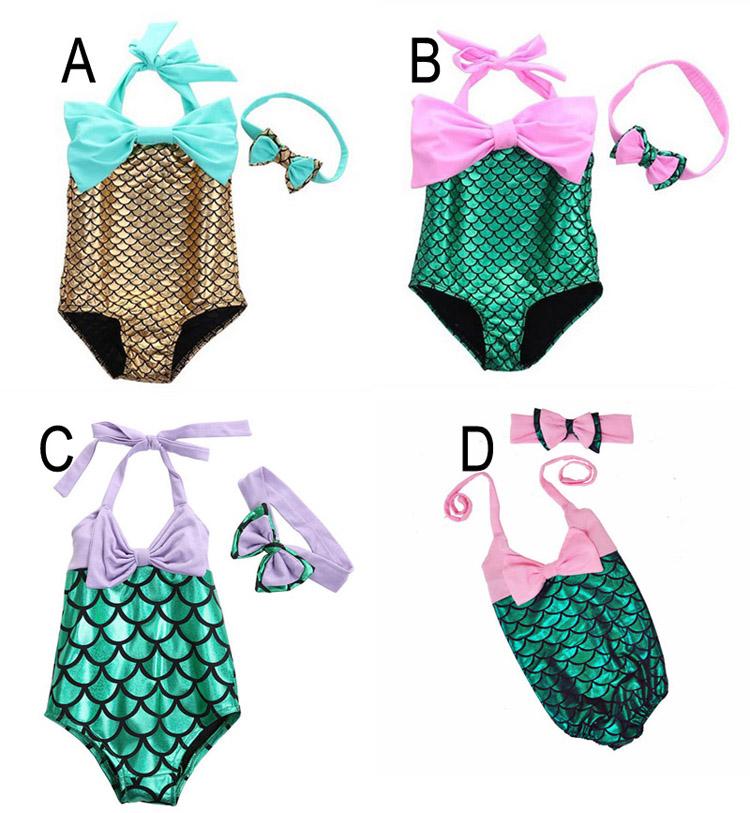 Baby Girls Mermaid Bikini Headband Sets One-pieces Bathing Suits La sirena Trajes de Baño Maillots de Bain Bañador Cinta de pelo Plus Size